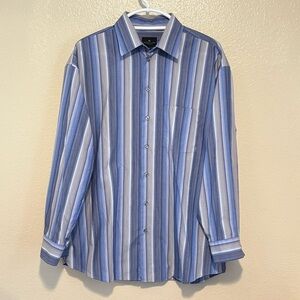 Kenneth Cole Reaction Blue Gray Stripe Button Up Dress Shirt Long Sleeve 16 Lrg